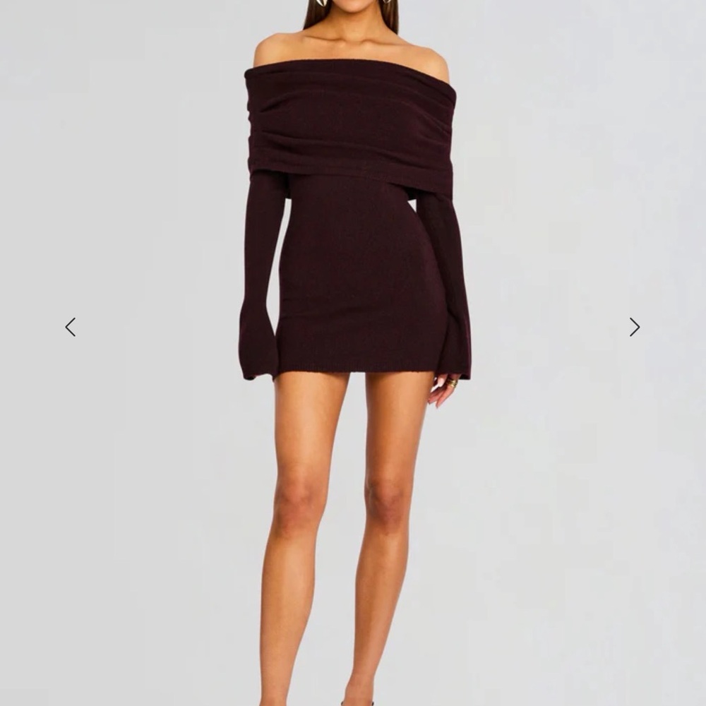 Retrofete Off-Shoulder Burgundy Mini Dress